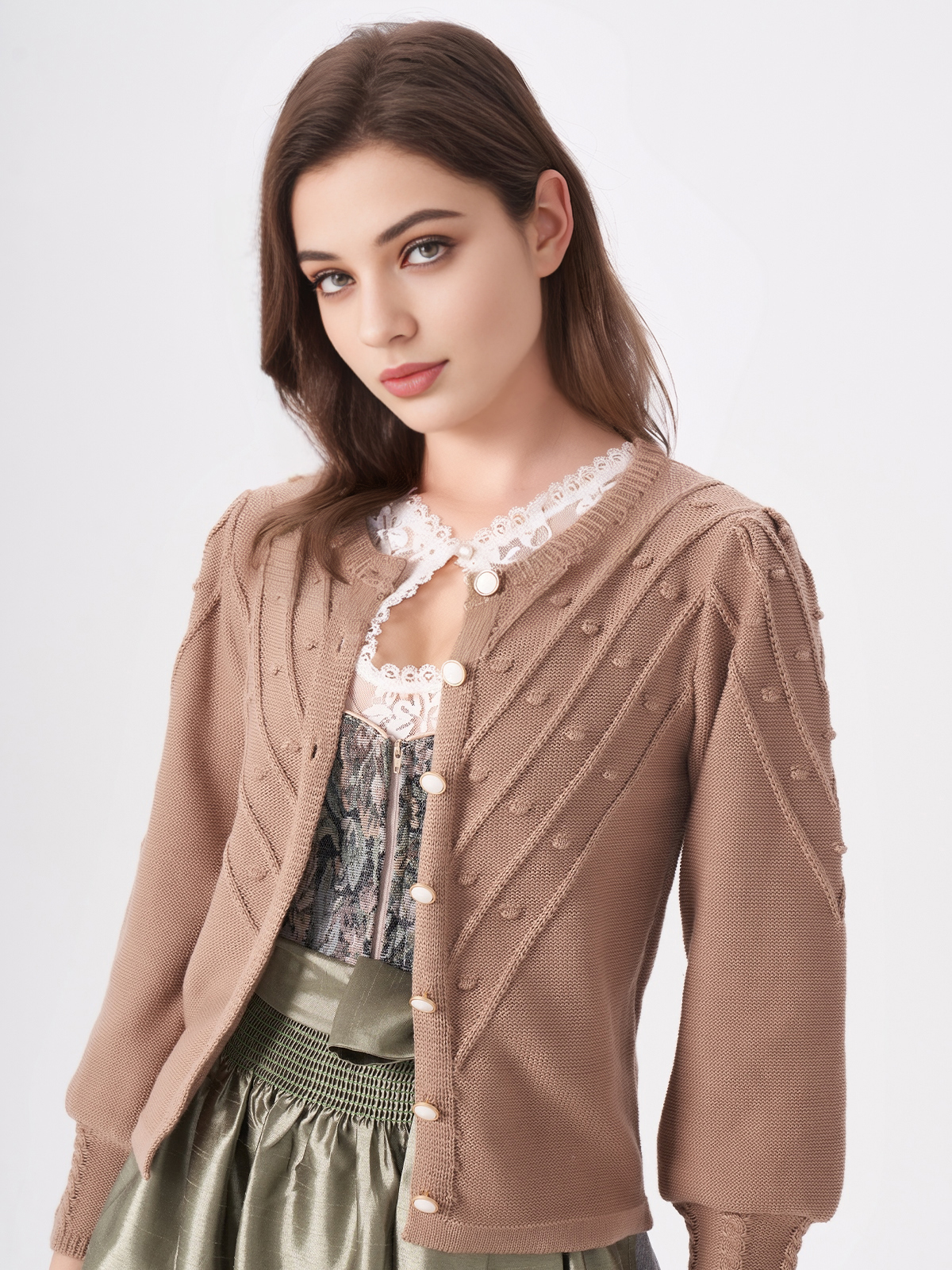 Modernes Dirndl Langarm in Braun